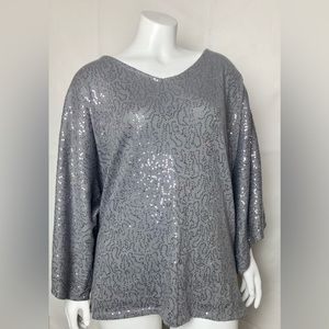 Ashley Stewart Pewter Color Sparkly Dolman Sleeve Blouse Plus Size 18/20.